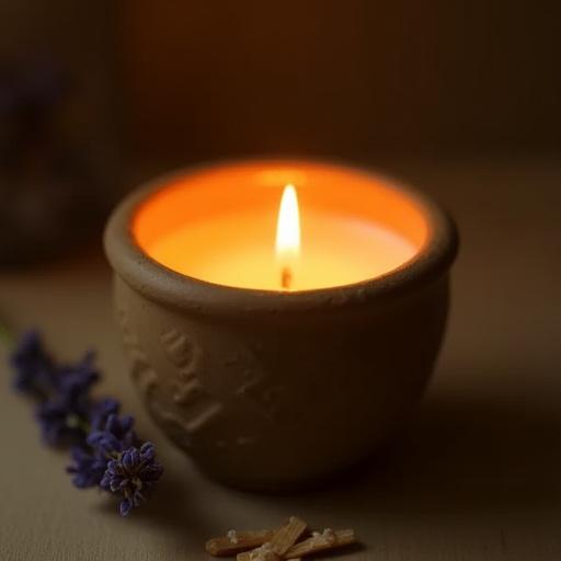 Bougie parfumée artisanale dans un pot en céramique